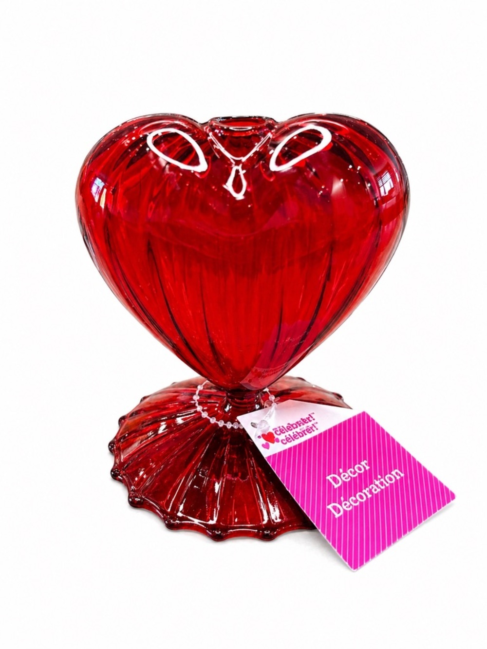 🆓 $0 WITH PURCHASE - ♥️ WAY TO CELEBRATE NWT Heart Red Glass Vase Pedestal